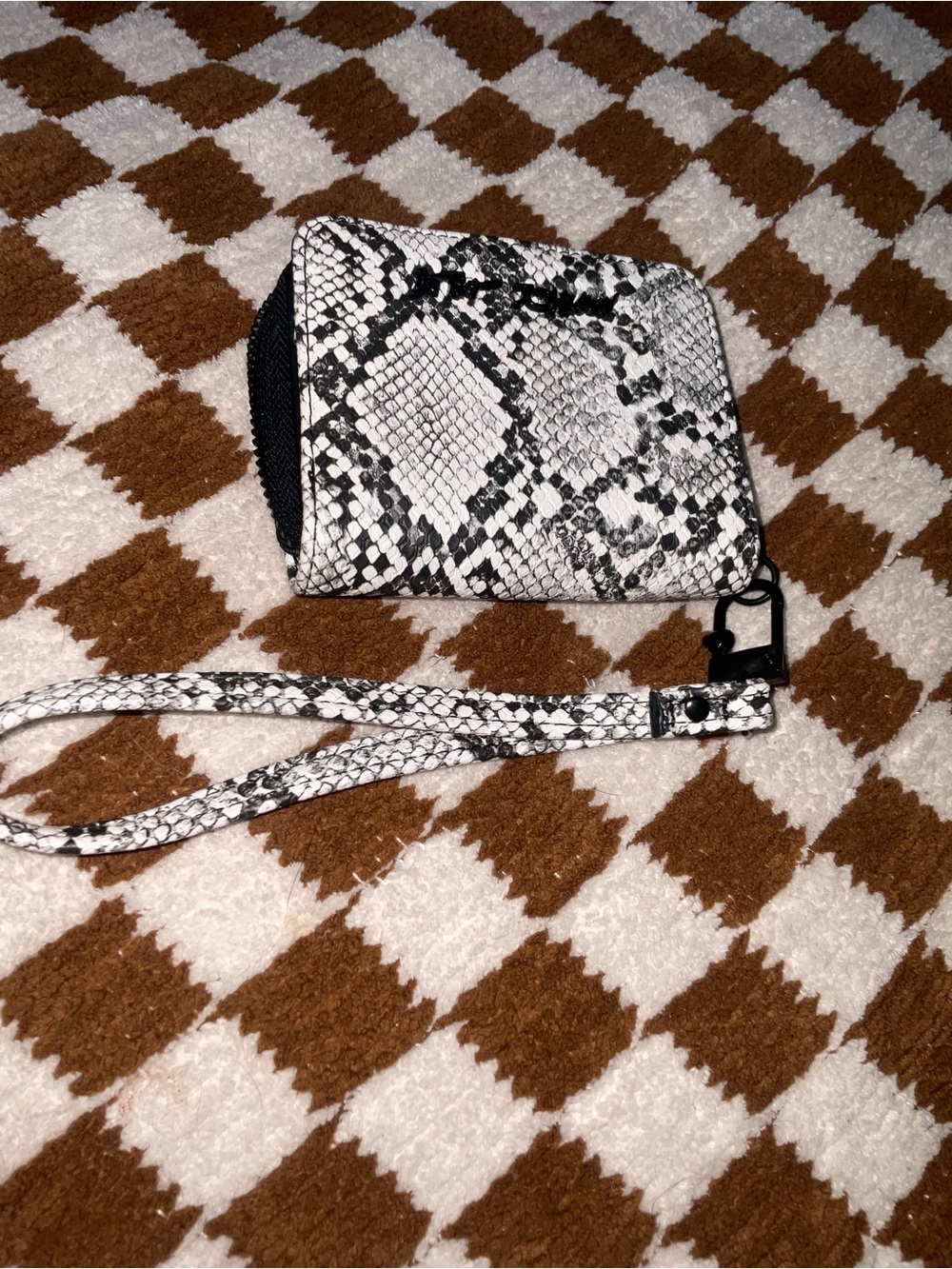 Betsey Johnson Black and White Snake Print Wristlet Wallet